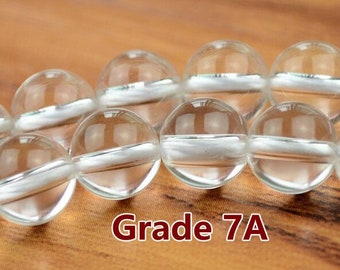 Contas de quartzo de cristal transparente, contas de bola redonda de quartzo de cristal de rocha natural, contas de joias de 15 polegadas