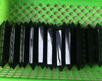 Naturlig Obsidianpunkt Svart Kvarts Avslutad Stav Dubbelspetsig Mineral Chakra Reiki Läkande Energi Kristall Polerad Prisma Sten