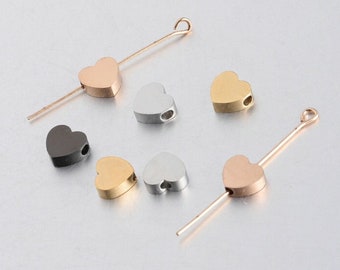 10Pcs 8mm Heart Bead Stainless Steel Beads Metal Loose Spacer Beads For DIY Bracelets Necklaces Jewelry Making Horizontal Vertical Hole
