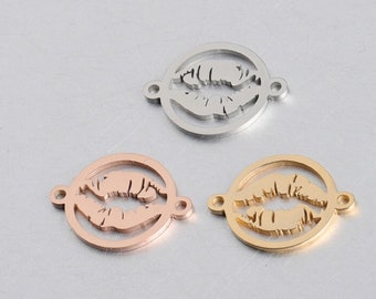 5Pcs Kiss Sexy Lipprint Stainless Steel Connector Lips Pendant With 2 Loops for Necklace Bracelet Connector Double Holes Charms