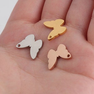 Breloques papillon en acier inoxydable 14*11mm pour collier à monter soi-même, bracelet en or argenté, pendentifs, breloque pour petits bijoux