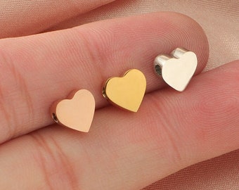 5Pcs 8mm Heart Bead Stainless Steel Beads Metal Loose Spacer Beads For DIY Bracelets Necklaces Jewelry Making Horizontal Hole
