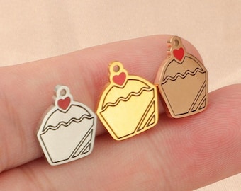 Kuchen-Charme mit kleinem Herz-Kuchen-Anhänger-Edelstahl-Sahne-Kuchen-Charme für Halsketten-Armband DIY-Schmuckherstellungs-Entdeckungen