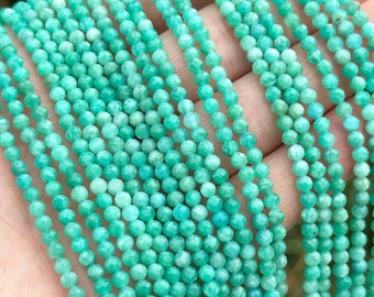 2mm 3mm 4mm Natural Blue Amazonite Beads Teal Gemstone Beads Faceted Round Beads Stone Loose Bead Small/Tiny Micro Diamond Cut 15'' Strand