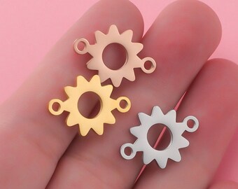 5Pcs Stainless Steel Sunflower Connector for DIY Necklace Gold Silver Tone Bracelet Connector Gear Charm Pendants ,Tiny Jewelry Charm