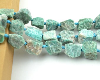 Natural Green Amazon Stone Chunky Nugget Beads Center Drilled Raw Rough Amazonite Gemstone Beads Organic Shape