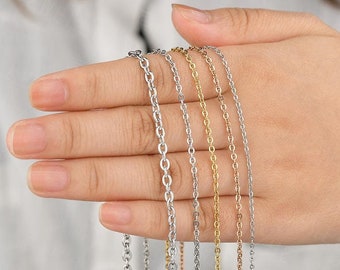10Pcs Stainless Steel Chains Cable Chain with 2 inch Extender Rolo 1mm 1.5mm 2mm, 18K Gold Plated or Siver 16 18 20 22 24 inch Optional