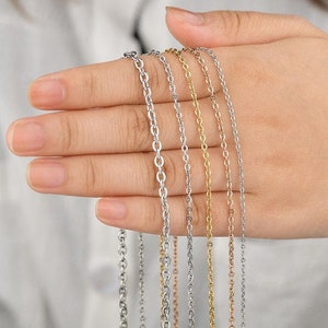 10Pcs Stainless Steel Chains Cable Chain with 2 inch Extender Rolo 1mm 1.5mm 2mm, 18K Gold Plated or Siver 16 18 20 22 24 inch Optional