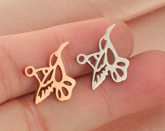 5 pçs pingente de pássaro polido colibri charme 18k banhado a ouro aço inoxidável oco gargantilhas pingente contas para colar pulseira diy