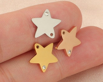5 Stück Sternform Charme mit winzigen Kristall Anhänger Edelstahl fünfzackigen Stern für Halskette Armband DIY Schmuck machen Erkenntnisse