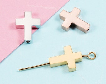 5Pcs Cross Beads Stainless Steel Cross Charms with Side Hole For Jewelry Making,Gold Plated or Silver Tone Glossy