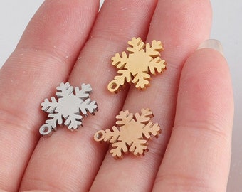 5Pcs Stainless Steel Snowflake Charm One Hole or Double Holes Connector Pendants for Necklace Bracelet  Link DIY Jewelry Making Findings