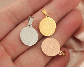 Saint Benedict Charms Stainless Steel San Benito Pendant Medal Medalla for Catholic Necklace Bracelet Jewelry Making Supplies Wholesale