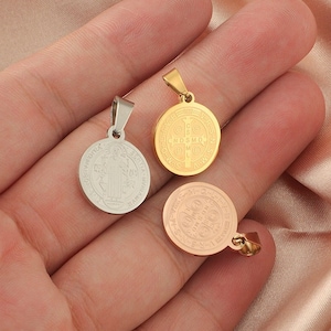 Medalla colgante de San Benito de acero inoxidable con dijes de San Benito para collar católico, pulsera, suministros para fabricación de joyas al por mayor