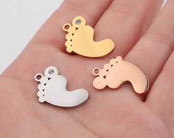 5 st 15x21,5 mm rostfritt stål mathängen, polerad babymatstryckberlock 18K guldpläterad chokerhänge för gör-det-själv smyckestillverkning