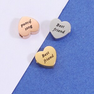 5Pcs 8mm Heart Bead Stainless Steel Beads Best Friend Sister Metal Loose Spacer Beads For DIY Bracelets Necklaces Jewelry Making