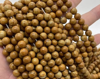 Natural Wood Grain Jasper Beads Genuine Gemstone Wood Lace Stone Round Loose Beads Size Options 4mm 6mm 8mm 10mm 12mm Bulk WholesaleLot