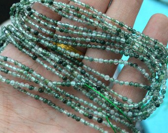 Superfina naturliga gröna mossagatpärlor små 2 mm 3 mm ädelstenssläta pärlor runda lösa pärlor för armband, halsband, gör-det-själv 15 tums sträng