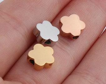 5Pcs 8mm Daisy Flower Beads Spacers Stainless Steel Beads Side 1.8mm hole Small Double Sided Flower Charm for Necklace Bracelet DIY