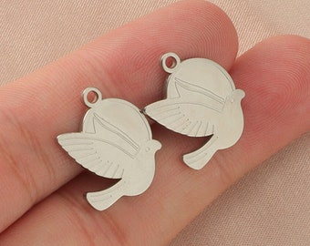 15x19mm Stainless Steel dove of peace Pendant Pigeon Bird Charm Sheet Charm for DIY Necklace Bracelet Earrings Jewelry Making Supplies
