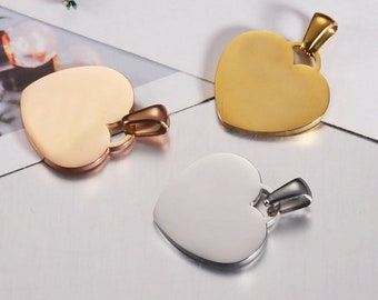 5Pcs Stainless Steel Heart Charms for DIY Necklace Pendants ,Tiny Glaze Mirror Hearts Jewelry Charm with a Bail Clasps,Diameter 20mm