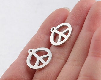 5Pcs 15mm Stainless Steel Peace Sign Necklace Charm Peace Symbol Pendant for DIY Jewelry Making and Keychains