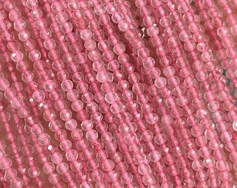 2mm 3mm 4mm Natural Strawberry Quartz Faceted Beads Pink Crystal Beads Grade AAA Loose Bead Small/Tiny Micro Diamond Cut 15'' Full Strand