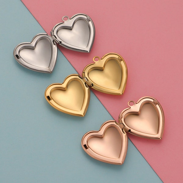 22mm Stainless Steel Heart Locket Pendant Heart Photo Locket Charm for DIY Necklace Keepsake Pendants Photo frame box Jewelry Charm