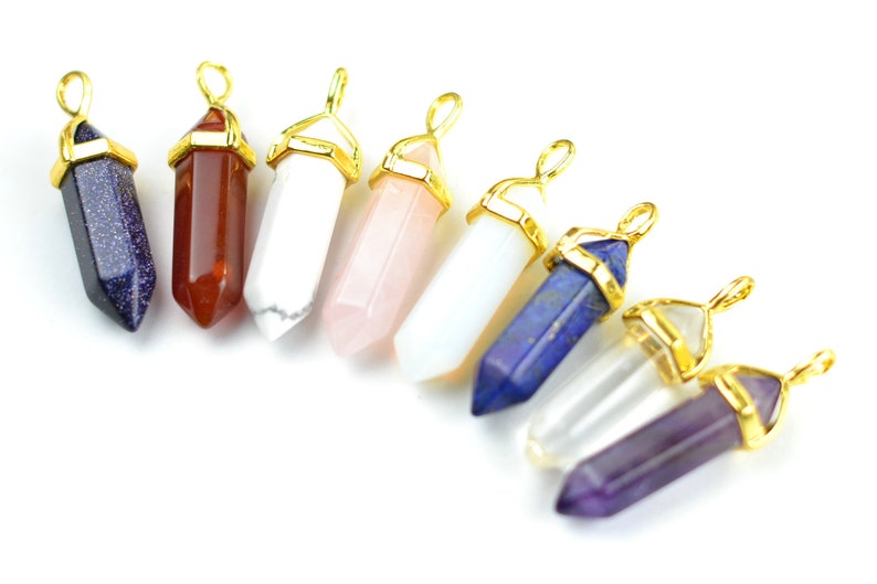 Crystal Point Opalite Point Pendant White Howlite,Amethyst Pointed,Rose Crystal,Blue Lapis Lazuli,Red Agate Pendant Quartz Charm 1559