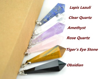 Natural Rock Quartz Point Tiger&#39;s Eye Rose Crystal Quartz  Lapis Lazuli Pointed Amethyst Pendulum Charm Pendant Prism Chakra