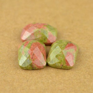 Cabochon sfaccettati in unakite verde naturale da 3 pezzi, in pietra, rettangolo, forma rettangolare, 12x16 mm