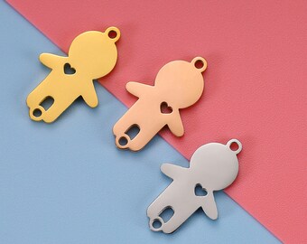 2 Stücke 11 * 19mm Edelstahl Linker Junge Silhouette Charme Kind Tag Cartoon Figur Doppel Löcher Stecker DIY Schmuck Halskette Anhänger