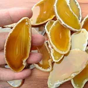 1 Piece Yellow Agate Slices Top Drilled For Pendant Random Selection