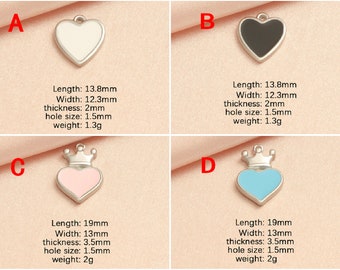 5 Stück Edelstahl Emaille Herz Charms für DIY Halskette Silber Ton Liebe Anhänger, Winzige Schmuck Charm, Weiß Rosa Blau Schwarz