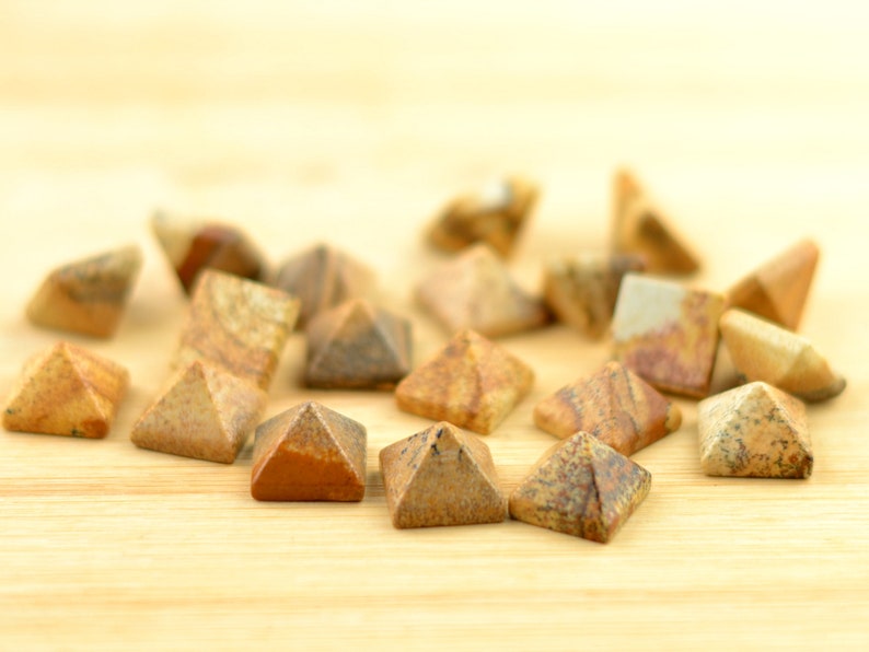 Picture Jasper Pyramid Cabochons Natural Brown Stones Ring Cab Gemstone Polished Small Loose Stones 14mm Square Base 10mm High