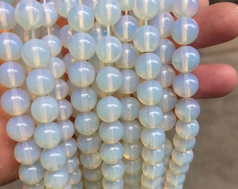 White Opalite Beads Smooth Round Loose Bead for Jewelry Necklace DIY Suppliers 15" Full Strand Wholesale 6mm 8mm Optional