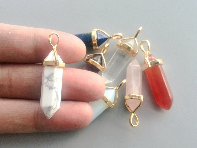 Crystal Point Opalite Point Pendant White Howlite,Amethyst Pointed,Rose Crystal,Blue Lapis Lazuli,Red Agate Pendant Quartz Charm 1559
