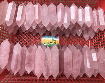 Rose Quartz Double Terminated Wand Double Point Pink Crystal Energy Generator Tower for Reiki Healing Crystals Crystal Grids Chakra