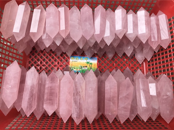 Rose Quartz Double Terminated Wand Double Point Pink Crystal Energy Generator Tower for Reiki Healing Crystals Crystal Grids Chakra