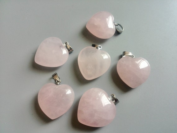 Rose Quartz Heart Pendant Silver Bail Pink Crystal Pendant Beads 0859