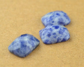 3 Pcs Natural Blue Sodalite Faceted Cabochons Cabs Stone Rectangle Rectangular Shape 12x16mm