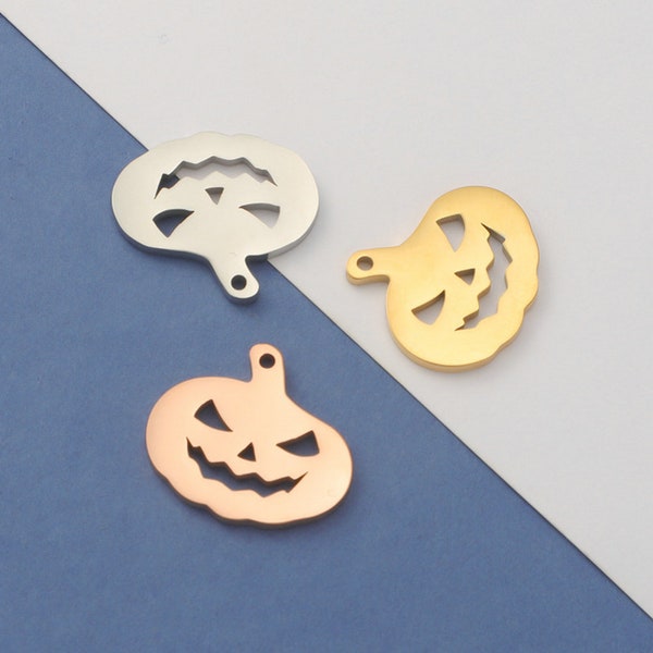 5Pcs Halloween Pumpkin Jack o lantern Charms Stainless Steel Heart Pendant for Halloween Day Necklace  DIY Jewelry Making Findings