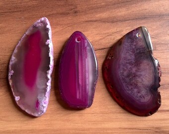 3 Piece Rose Red Agate Slices Top Drilled For Pendant Random Selection