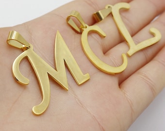 5Pcs Large Stainless Steel Alphabet Initial Pendants Capital Letters Charm for Necklace Earrings,18k  Gold Plated 30mm with a Bail Clasps