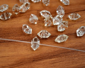 10 Pcs Center Drilled Natural Herkimer Diamond Genuine Quartz Point Double Terminate 6mm-15mm