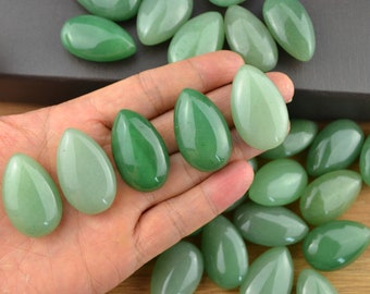 Naturlig grön aventurin droppformad ficksten smyckestillverkning hänge tumlad ädelsten chakra helande kristall slät ca 37 mm (1,5 tum)