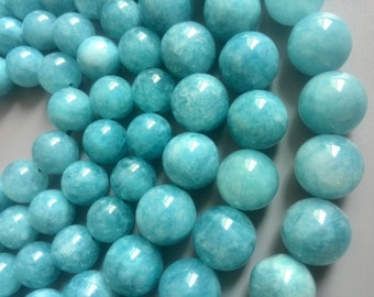 Natürliche blaue Aquamarinperlen Runde polierte natürliche Halbedelsteine Perle 15 &quot;voller Strang 6mm 8mm 10mm 12mm Optional Grade 5A