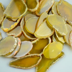 10 peças fatias de ágata laje de pedra - 2 "-3" - para cartões de nome de casamento cartões de visita - amarelo