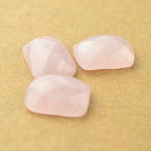 3 cabochon in cristallo sfaccettato di quarzo rosa naturale, pietre di forma rettangolare, 12x16 mm