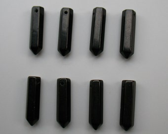 Natural Black Agate Point, Long Faceted Pointed Pendant, Pencil Obelisk Shape,Rough Loose Crystal,Top Drilled Beads 8x30mm Wholesale 1139